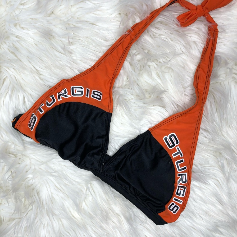 Orange & Black Halter Bikini Top